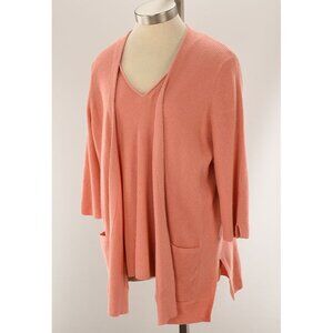 J.Jill Wearever Coralstone Textured V-Neck Sweater Open Cardigan Set XL